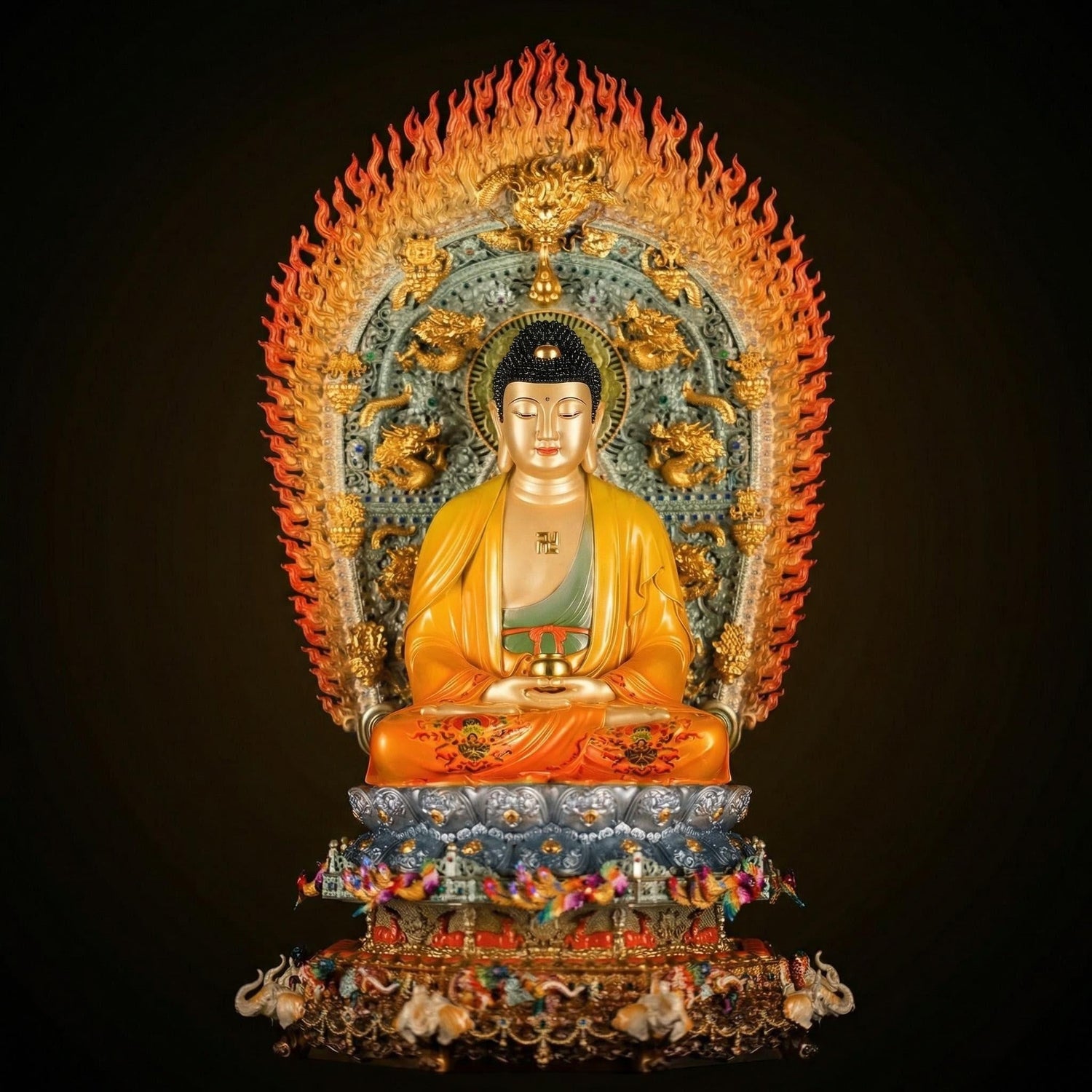 Handcrafted hollow brass Sakyamuni Buddha statue, Buddhist art, Tongzao Buddha religious decor