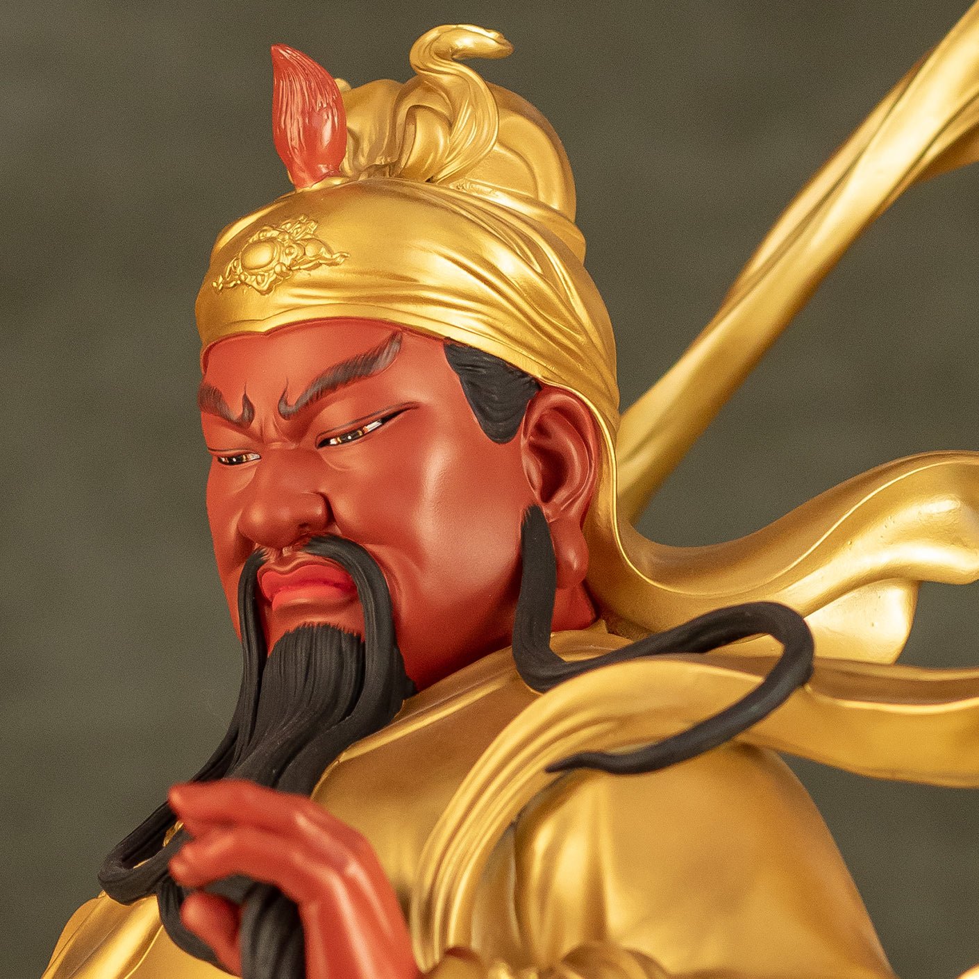 Brass Guan Gong statue, detailed armor and enamel finish