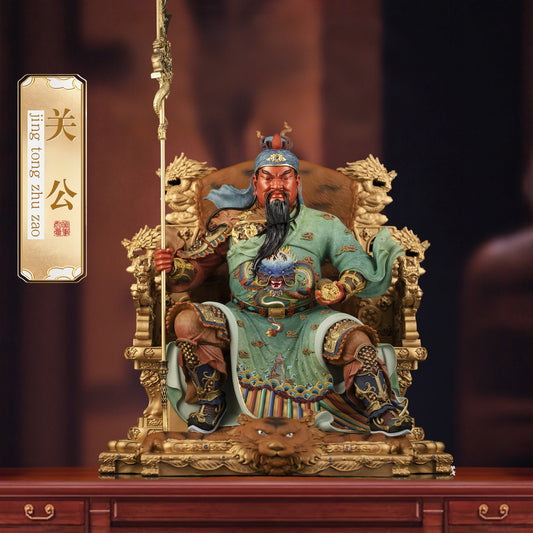 Handcrafted brass Guan Yu statue, God of War, traditional enamel finish