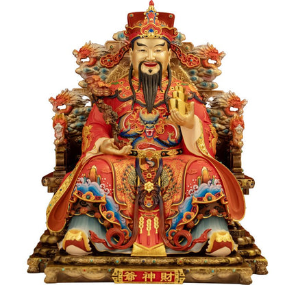 Caishen God of Wealth Statue, Red Enamel Brass for Prosperity Blessings