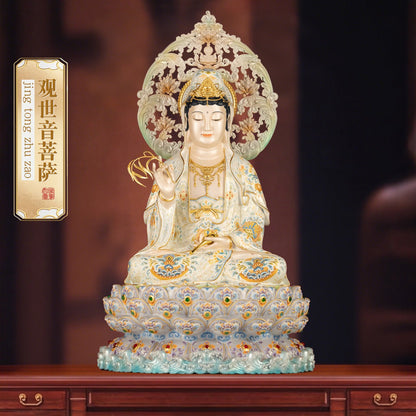 19-inch Guanyin Bodhisattva brass enamel statue, Goddess of Mercy