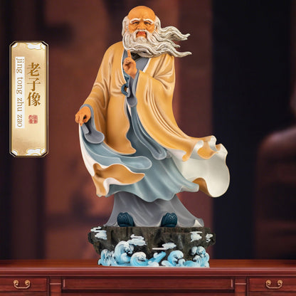 Brass Laozi statue, Taoist sage, enamel finish, serene expression