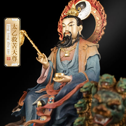 Brass Tai Yi Tian Zun statue with intricate enamel robe details