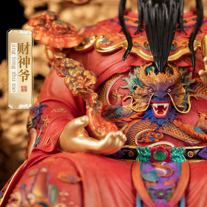 Brass Wen Caishen statue with intricate enamel robe details