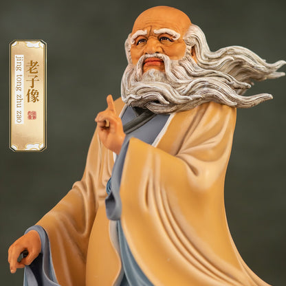 Close-up of Laozi statue, detailed face and flowing beard