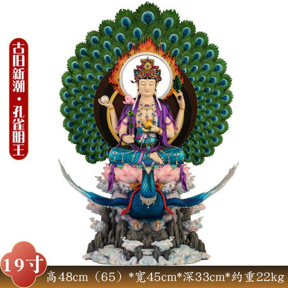 Patung Buddha Peacock Mingwang, buatan tangan daripada tembaga tulen, untuk ibadah di rumah dan koleksi, diberkati untuk perlindungan dan kekayaan.