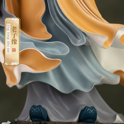 Brass Laozi statue with intricate enamel robe details