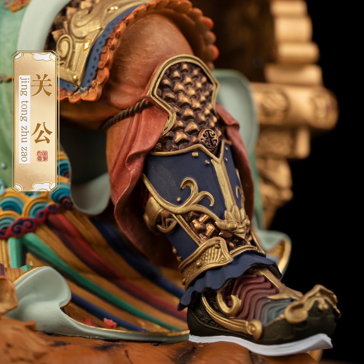 Handcrafted brass Guan Yu statue, holding sword, auspicious decor