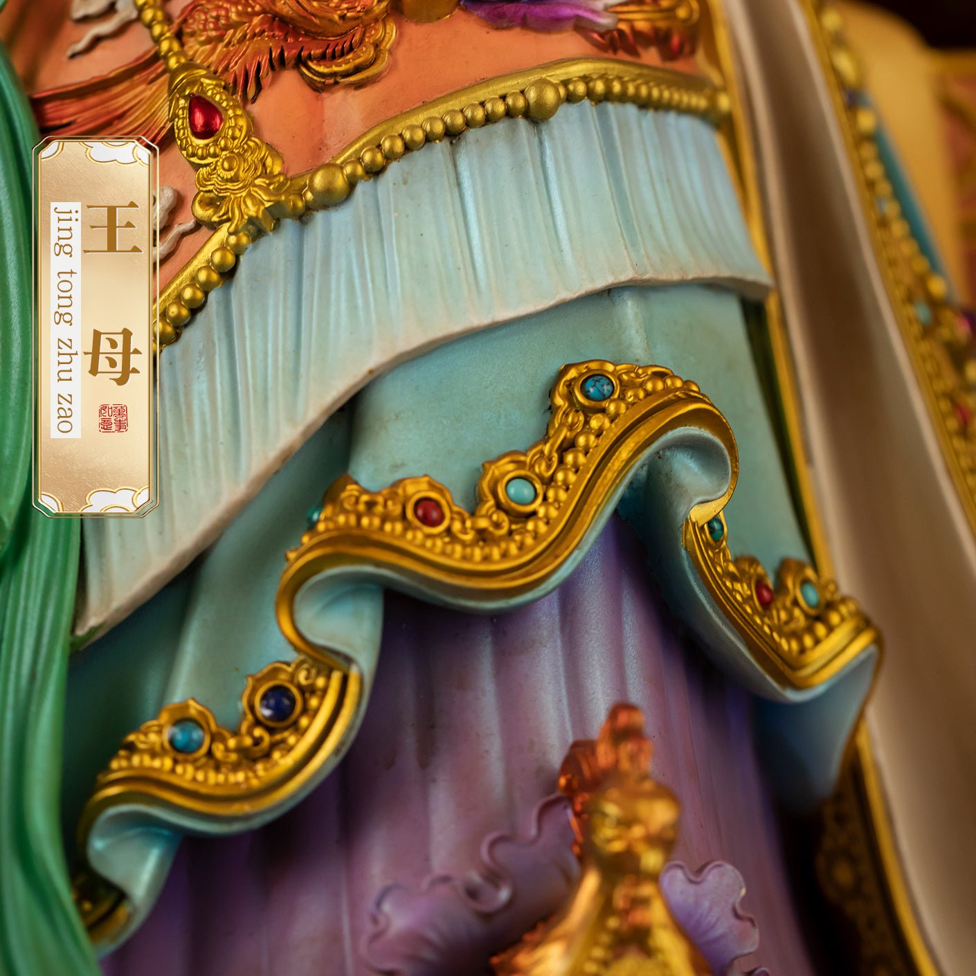 Brass Queen Mother of the West Statue, Enamel Finish, Taoist Goddess Figurine