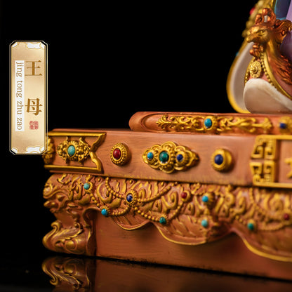 Brass Queen Mother of the West Statue, Enamel Finish, Taoist Goddess Figurine