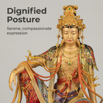 Brass Enamel Colored Water-Moon Guanyin (Shuiyue Guanyin) Statue