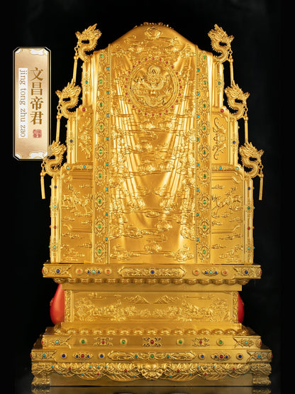 Golden backplate and base details of Wen Chang Di Jun enamel statue