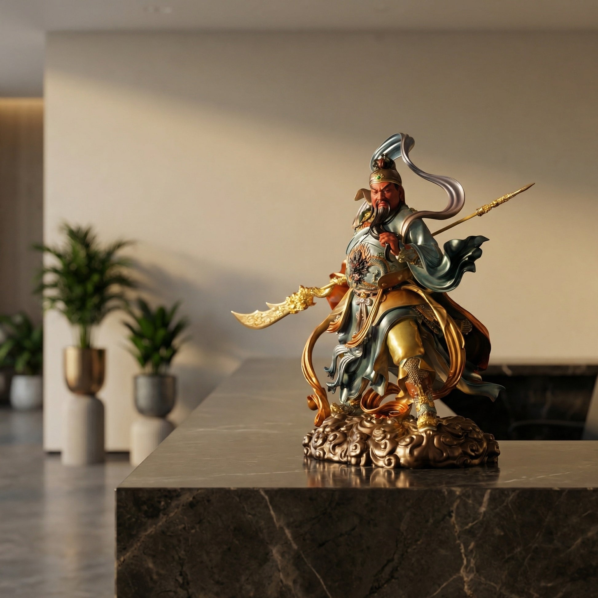 Large Guan Yu God of War Statue in living room