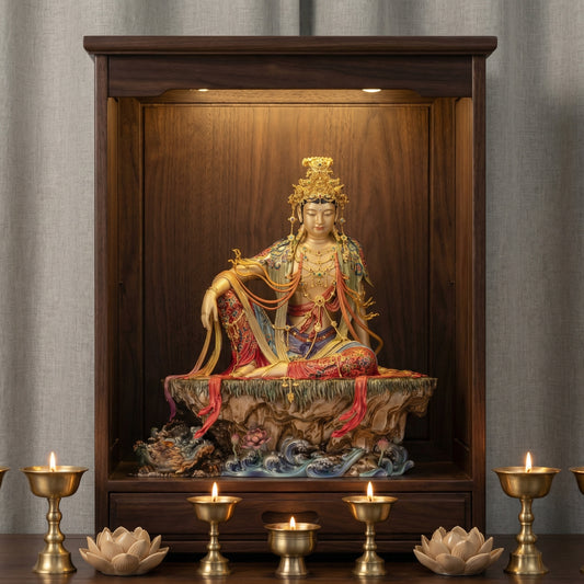 Brass Enamel Colored Water-Moon Guanyin (Shuiyue Guanyin) Statue
