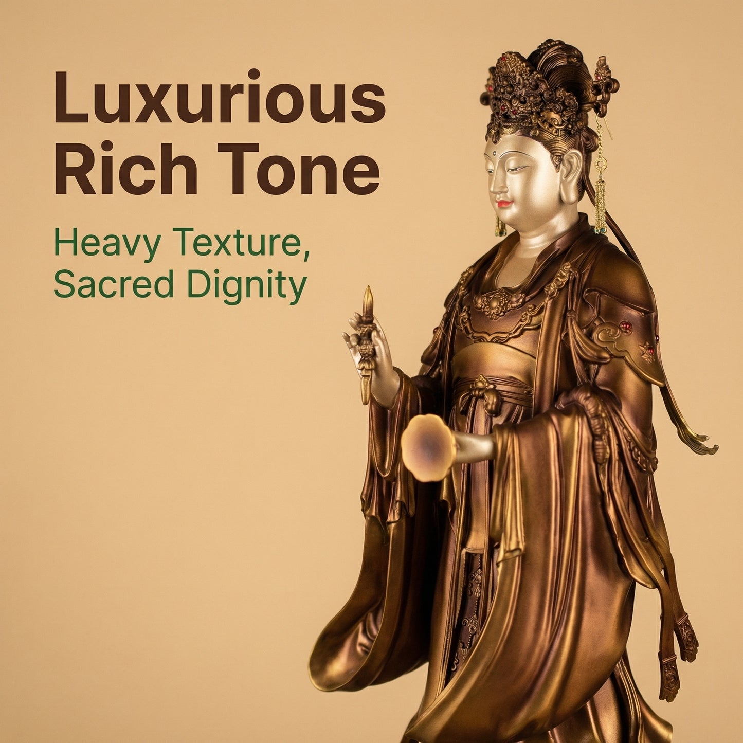 Luxurious rich tone bronze deity statue, premium antique finish