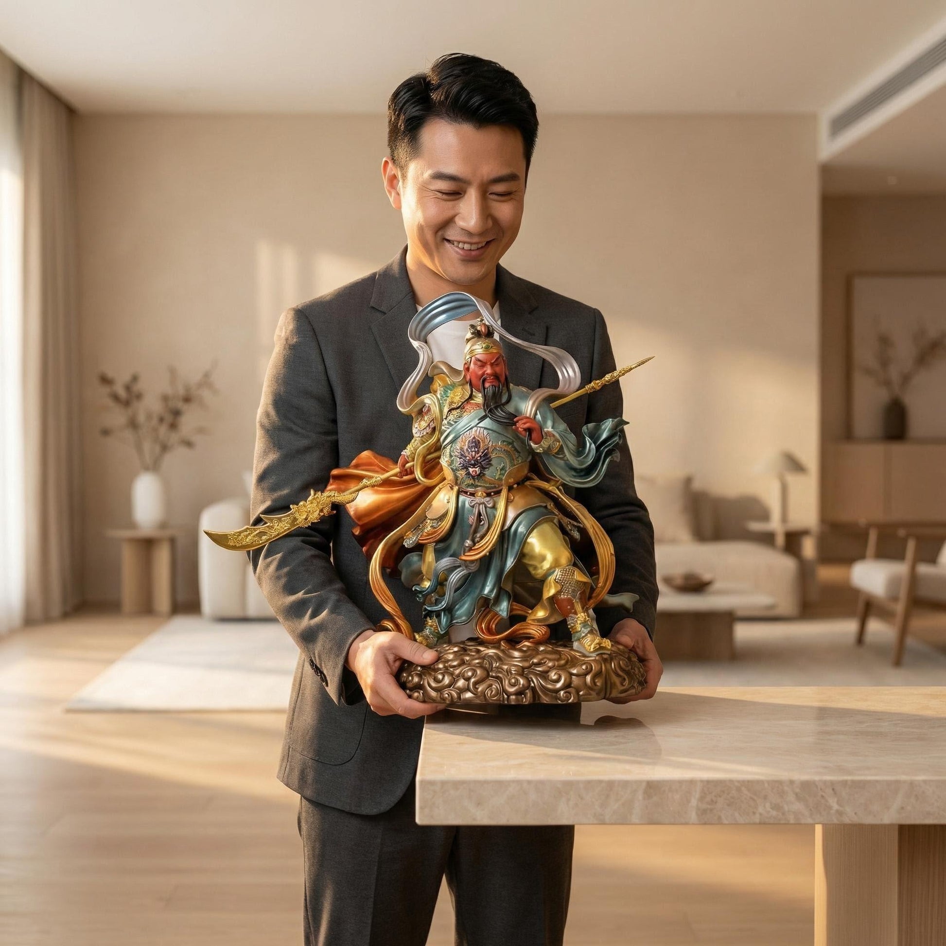 Guan Yu Brass Statue held by man, home decor