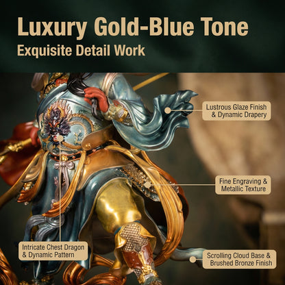 Luxury Blue-Gold Tone Guan Yu Bronze Figurine