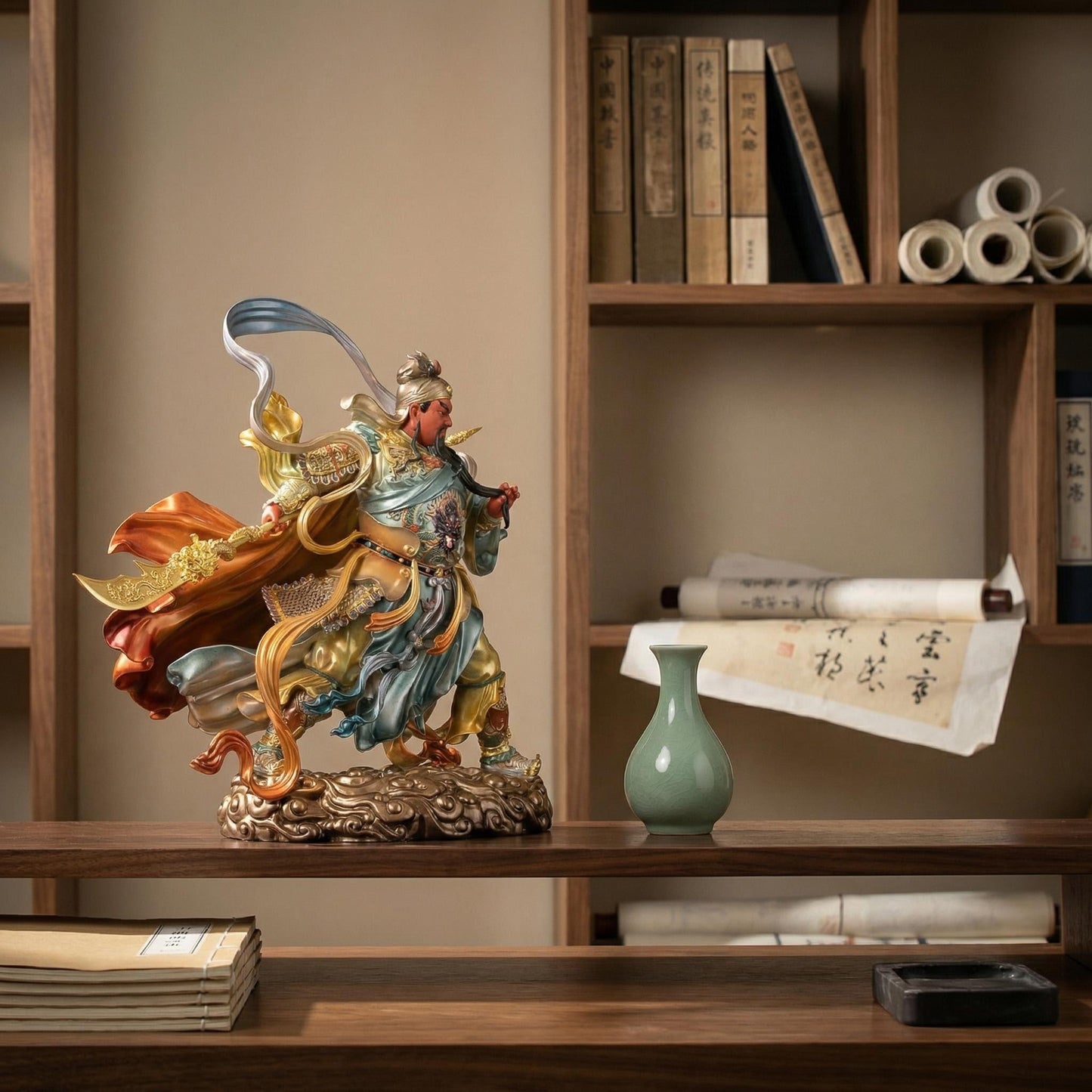 Guan Yu Statue displayed in modern home study