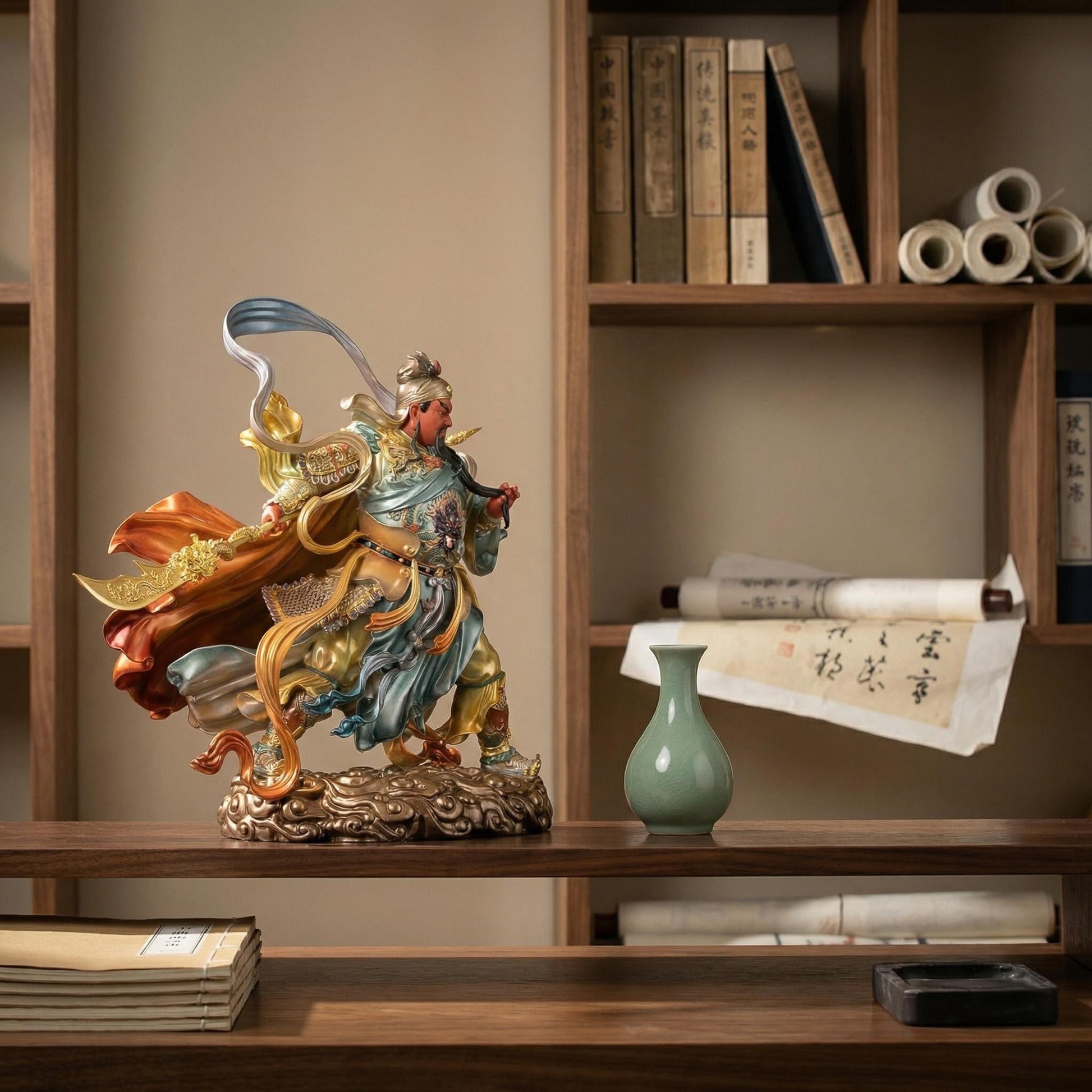 Guan Yu Statue displayed in modern home study