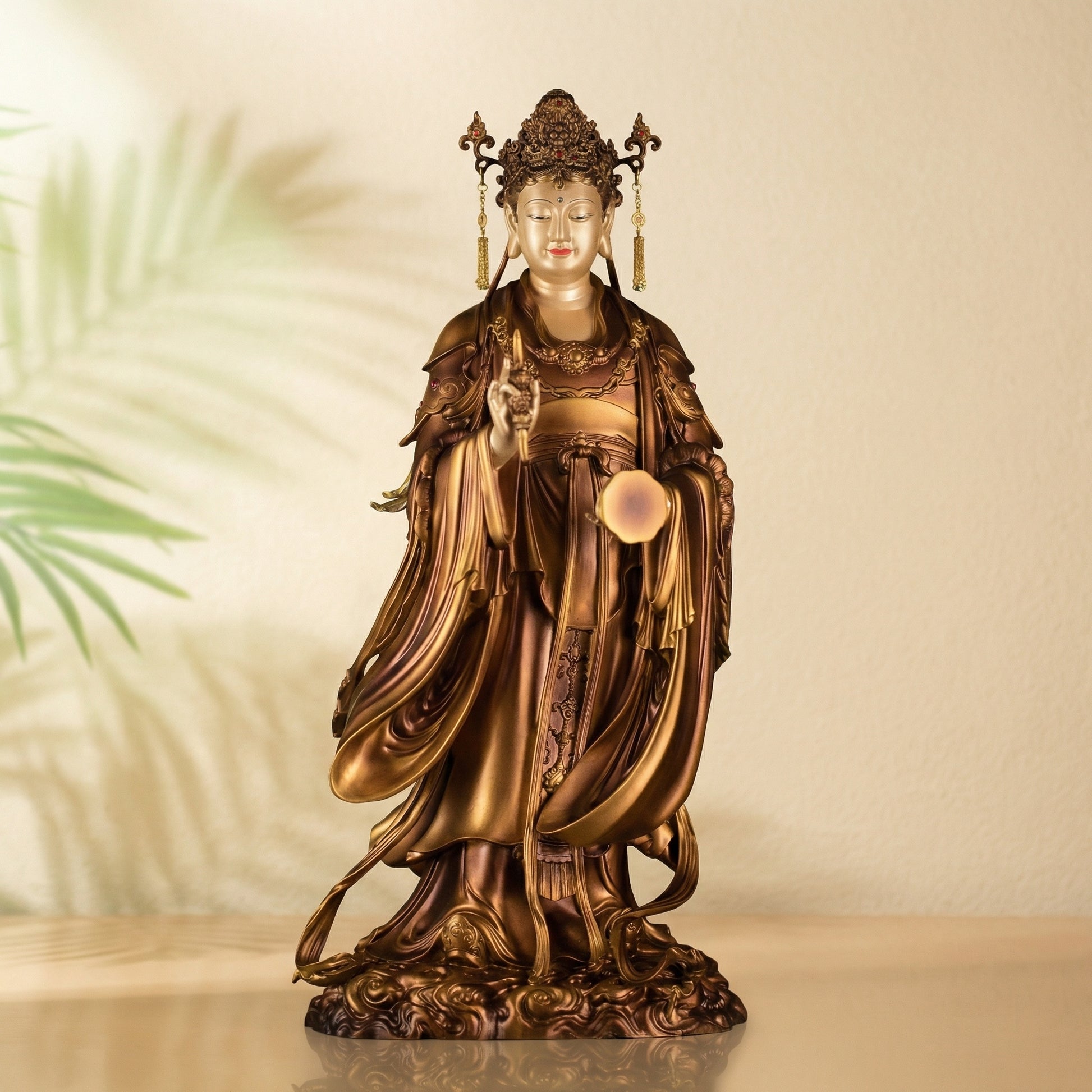 Full view of 48cm antique bronze deity statue, religious decor
