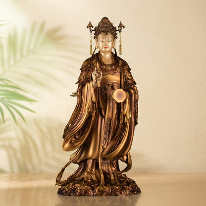 Full view of 48cm antique bronze deity statue, religious decor