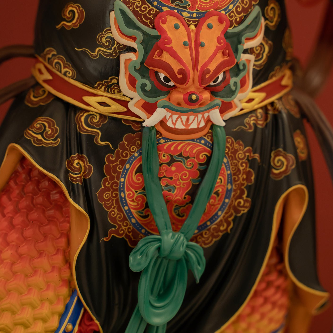 Close-up of Zhenwu Dadi statue’s enamel details and carved features