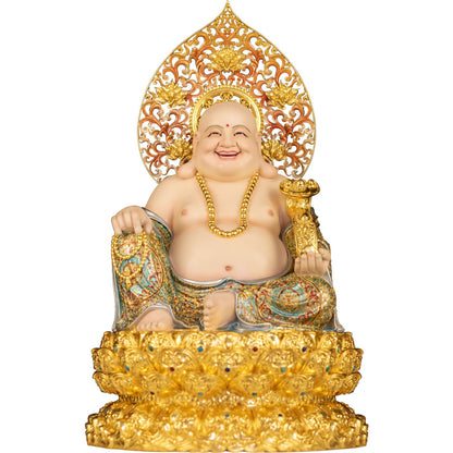 Patung Buddha Tertawa Tembaga Tulen Enamel, Hadiah atau Ibadah Rumah
